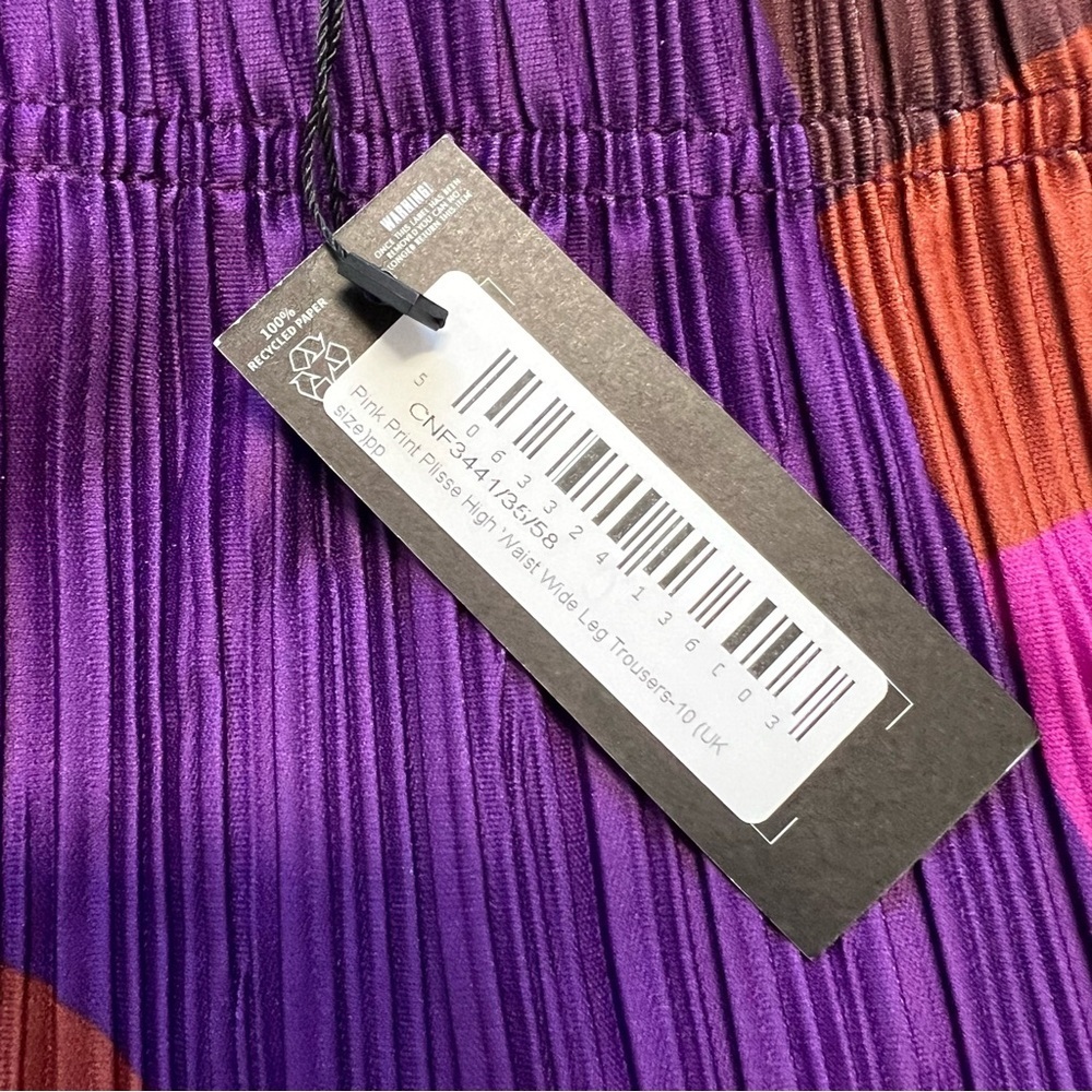 NWT PrettyLittle Thing Pink Orange Print Plisse High Waist Wide Loose Leg Pants - Picture 8 of 12